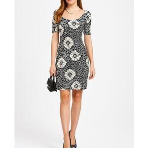 Samantha Sung Navy & White 100% Silk Scoop Neck Dress Size 2